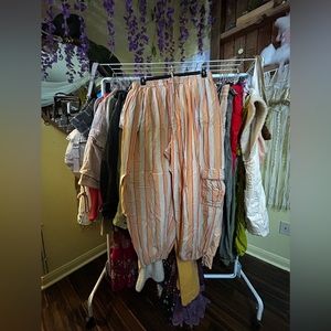 Free People Striped Linen Trouser with Waist and Ankle Ties